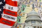 American flag and US government building stimulus payment